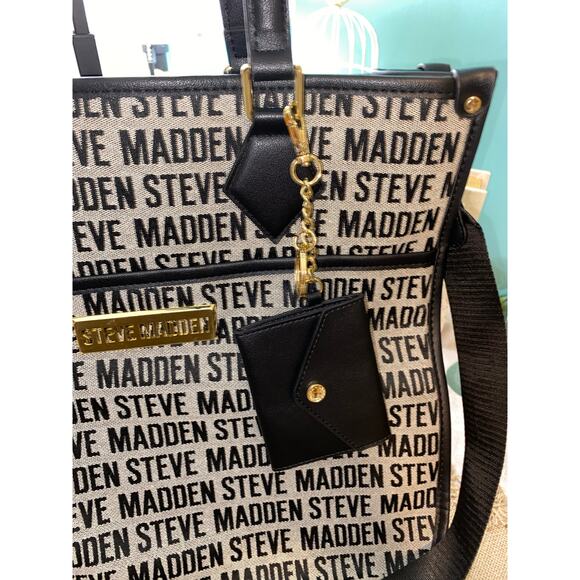 Steven Madden Large Purse Bag Tote Logo Gray Black Card Wallet Strap Handles GUC - Picture 11 of 12